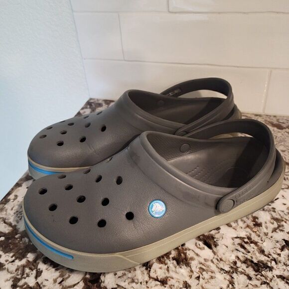 Crocs Crocband Gray/ Blue Clogs Slides Men 9 W 11 - Picture 6 of 10